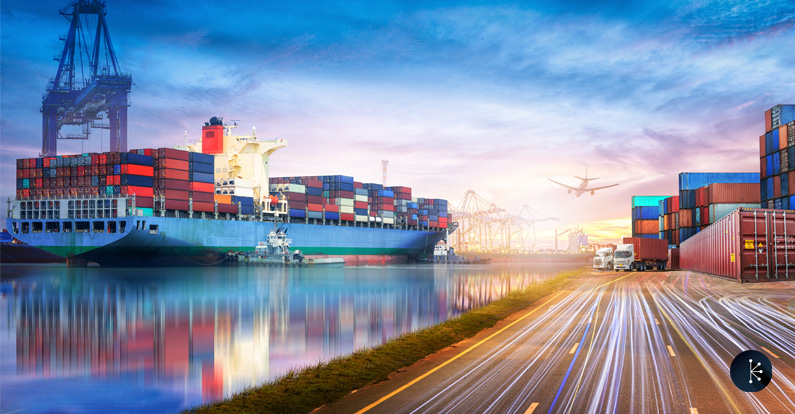 Mariner - Cybersecurity Blog Header - Supply chain cargo ship and cargo plane in the ocean at twilight sky